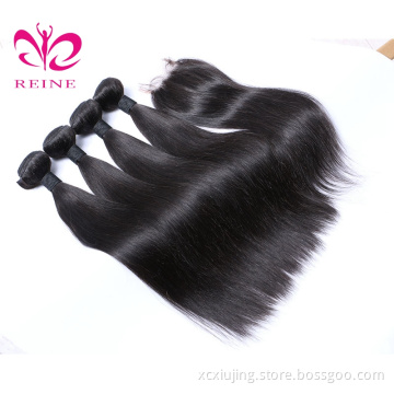 Peruvian Straight With 4*4 Closure 9A Unprocessed Virgin Human Hair Bundles Straight Cuticle Aligned Raw Remy Hair